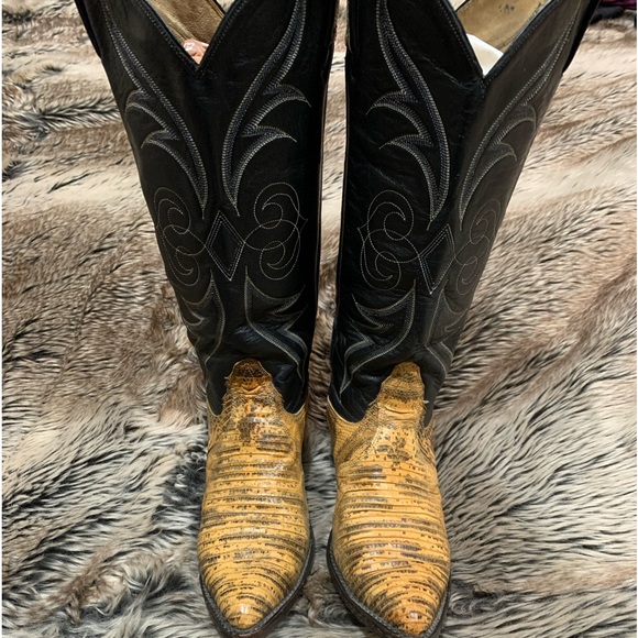 Tony lama vintage Teju Lizard Black label El Paso Texas Made in USA Size 7M - Picture 2 of 11
